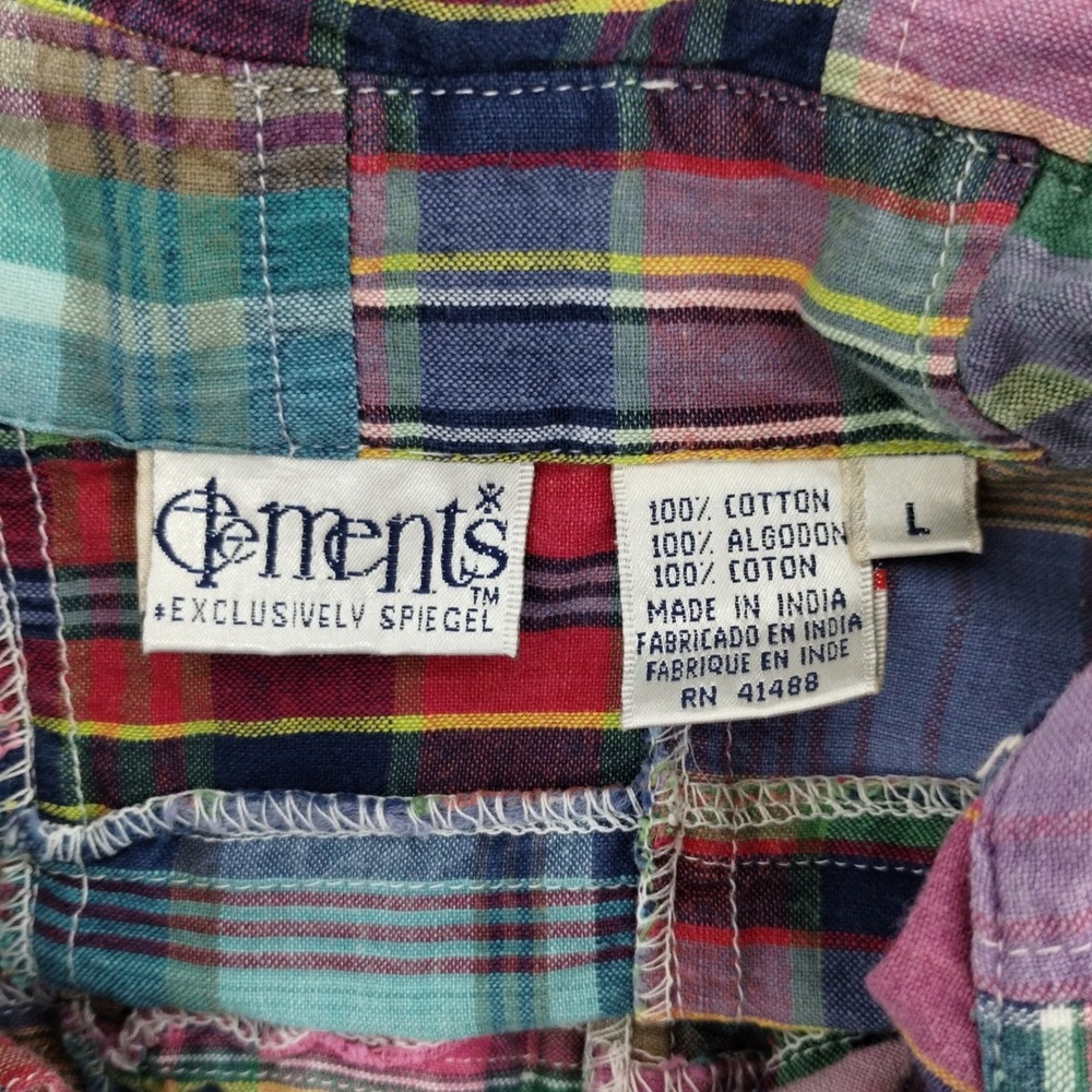 VTG‎ Elements Spiegel Patchwork Plaid Button Up Shirt Women's Size Large Cotton - Picture 5 of 8